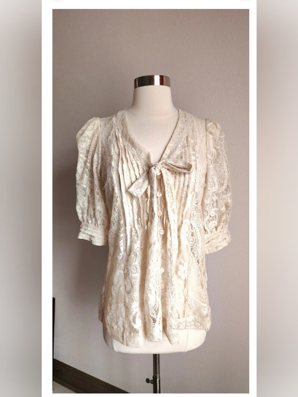 Anthropologie Plenty by Tracy Reese Blouse Top Antique Lace Puff Sleeves Size S